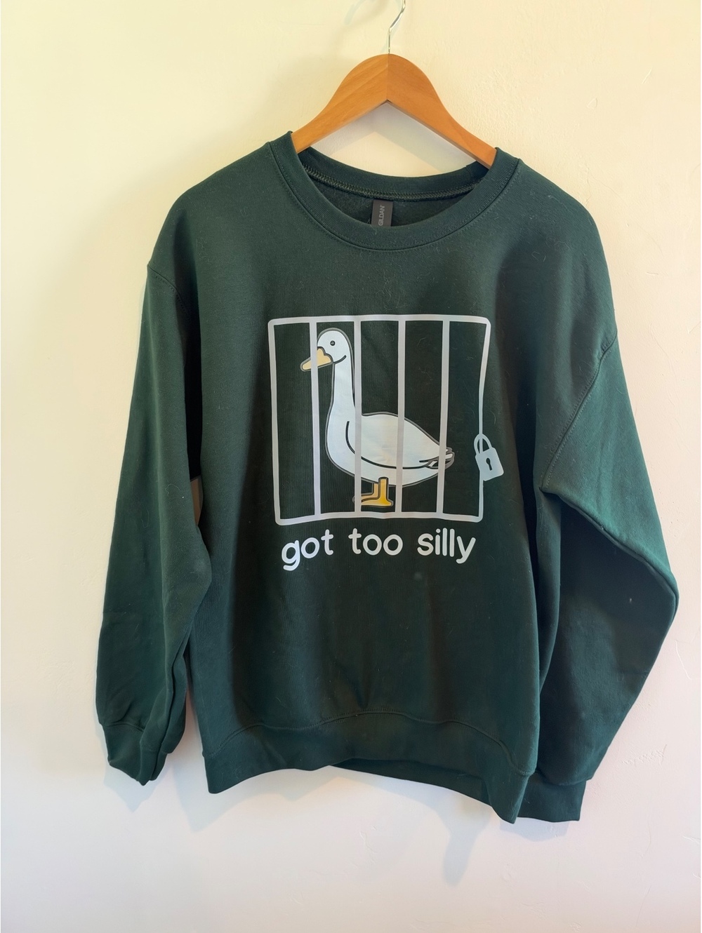 Got Too Silly Goose Jail Graphic Sweatshirt Green Gildan Medium